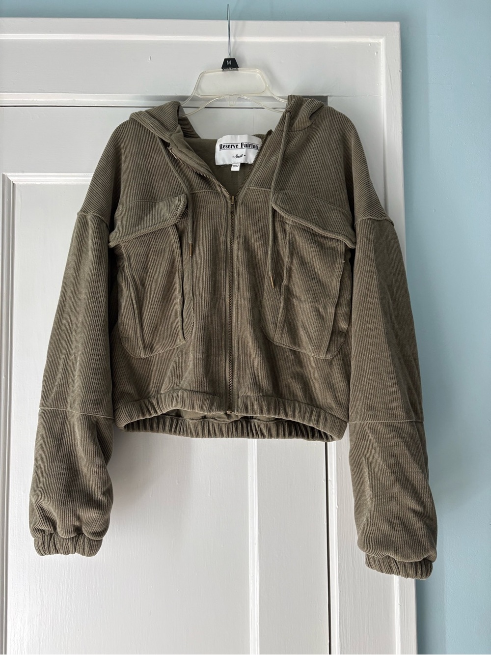 Reserve Fairfax Cropped Corduroy Hoodie Jacket Olive Green Gorpcore Grunge Y2K